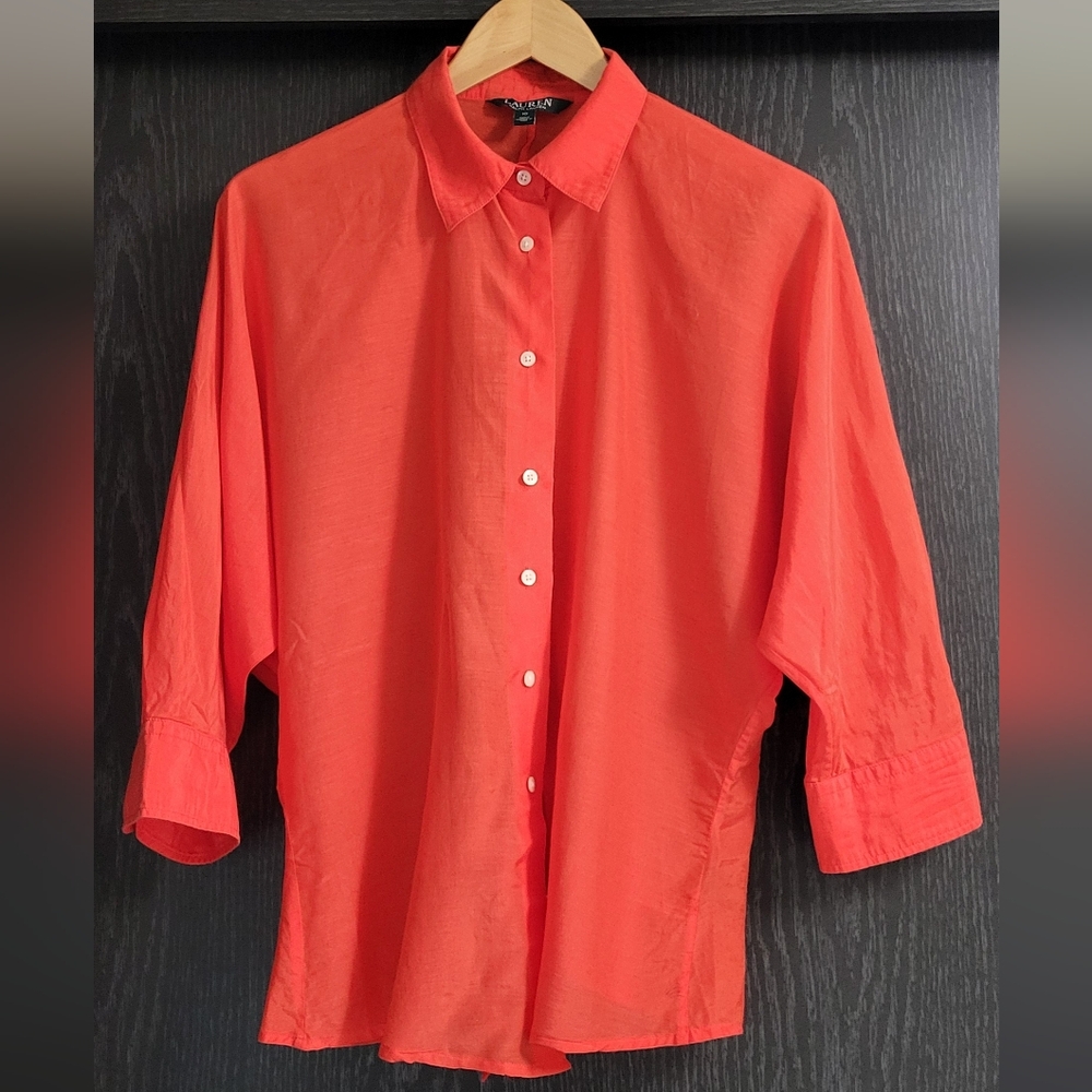 Lauren Ralph Lauren Coral Button-Down Shirt With Dolman Sleeves